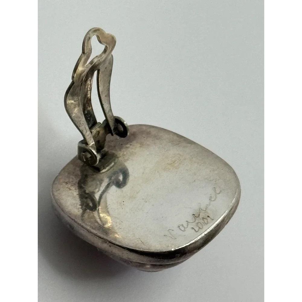 2001 Steve Vaubel Sterling Silver‎ Glass Clip On Earrings